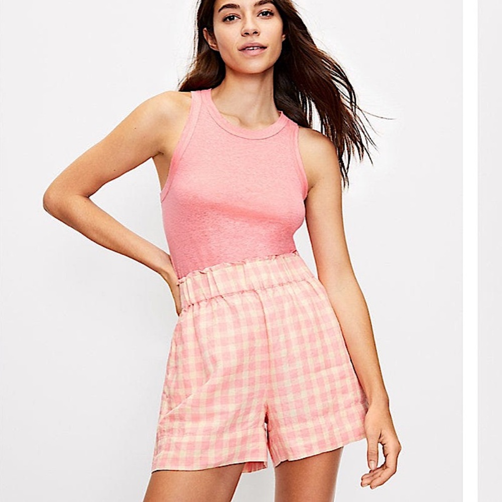 🎉HP!🎉 NEW Lou & Grey Gingham Linen Shorts, neon pink Small